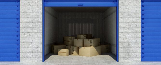 boxes in a self-storage unit