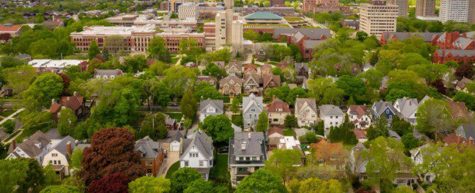 Buildings lining Summit Avenue and Hartford Street, and the University of Wisconsin campus stretched across Milwaukee.